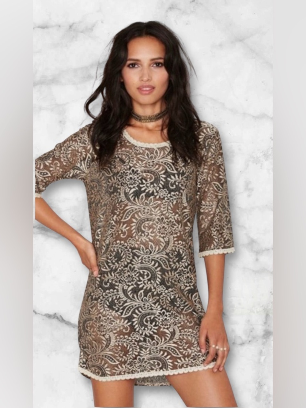 Spell & The Gypsy Black Lace Gold Metallic Trim Festival Junkie Dress Boho Sz S